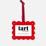 Red photo frame ornament with 'tart by Taylor' branding on a white background