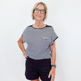 Cap Sleeve Striped Knit Sweater