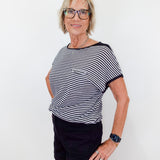 Cap Sleeve Striped Knit Sweater