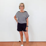 Cap Sleeve Striped Knit Sweater