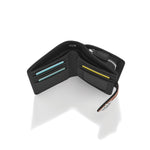 Black wallet with visible brand logo on a white background