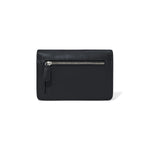 Black leather wallet with a zipper on a white background