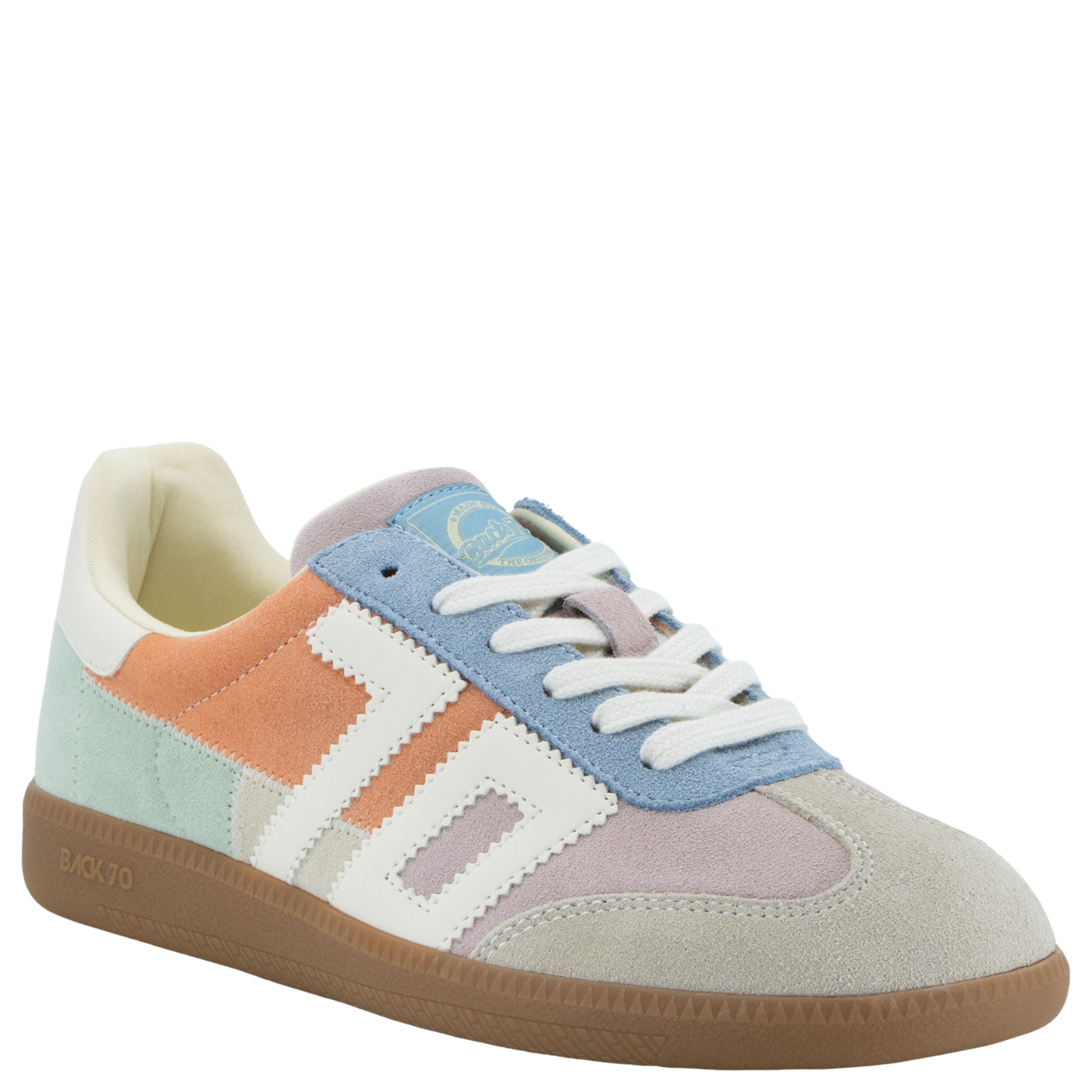 Multicolored sneaker with a white background