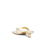 Gold high-heeled sandal on a white background