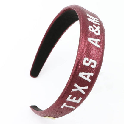 Brianna Cannon Texas A&M thin headband in maroon with Texas A&M logo detailing