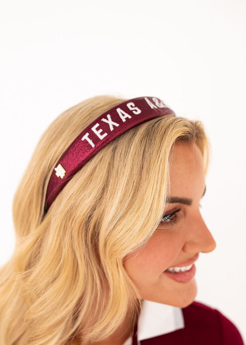 Maroon Texas A&M thin headband by Brianna Cannon featuring team logo accents