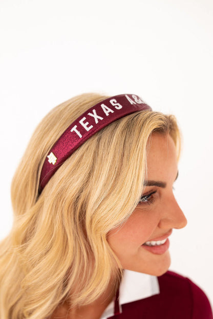 Maroon Texas A&M thin headband by Brianna Cannon featuring team logo accents