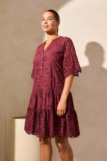 Mixed Pattern Eyelet Dress