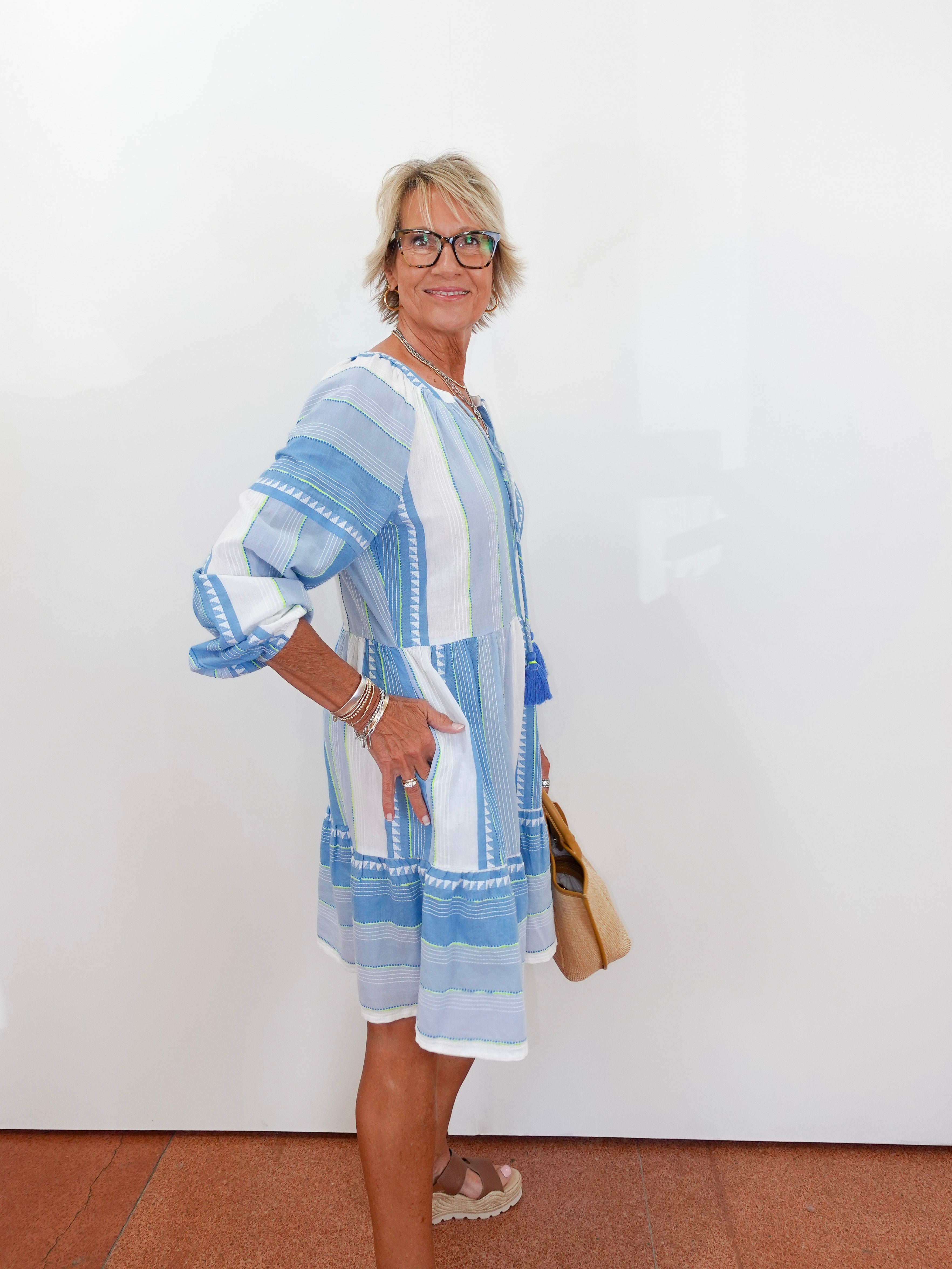 Raglan Sleeve Jacquard Dress W/ Pleats