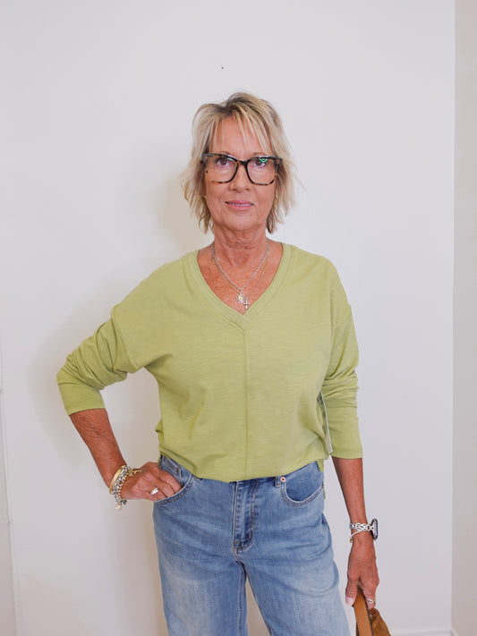 L/S Flatlock V-Neck Top