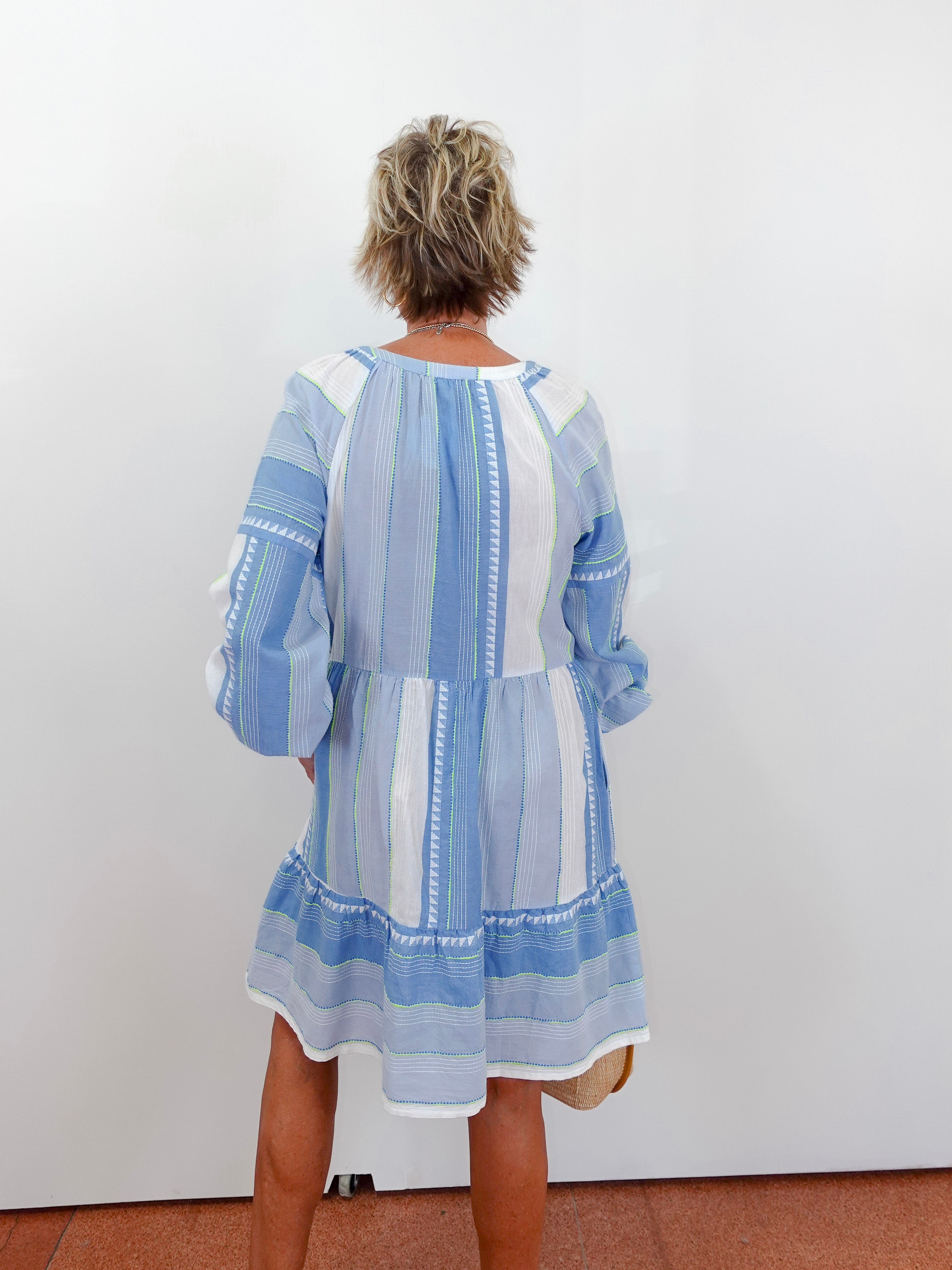 Raglan Sleeve Jacquard Dress W/ Pleats