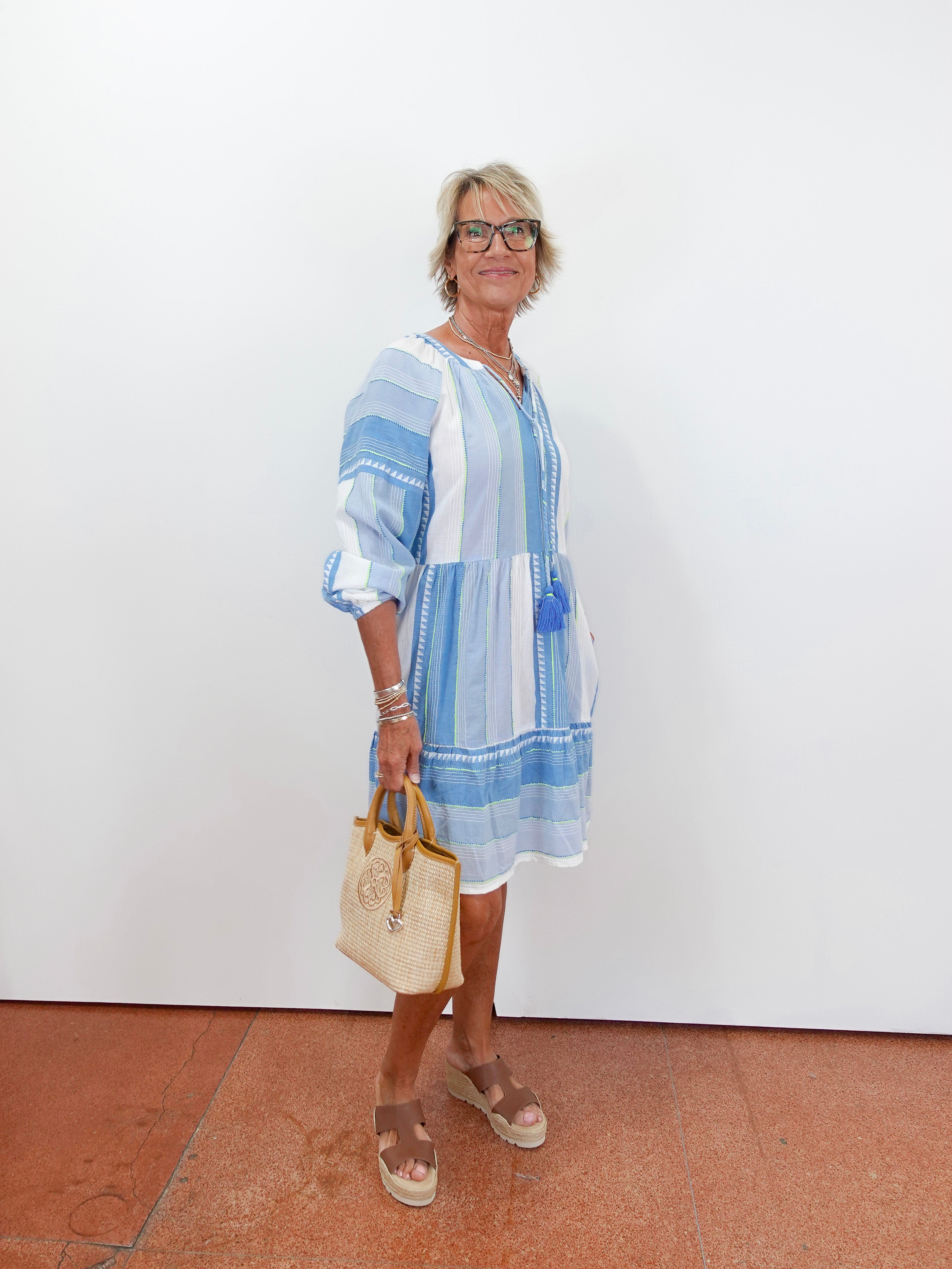 Raglan Sleeve Jacquard Dress W/ Pleats