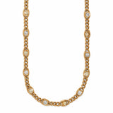 Gold chain necklace with embedded diamonds on a white background