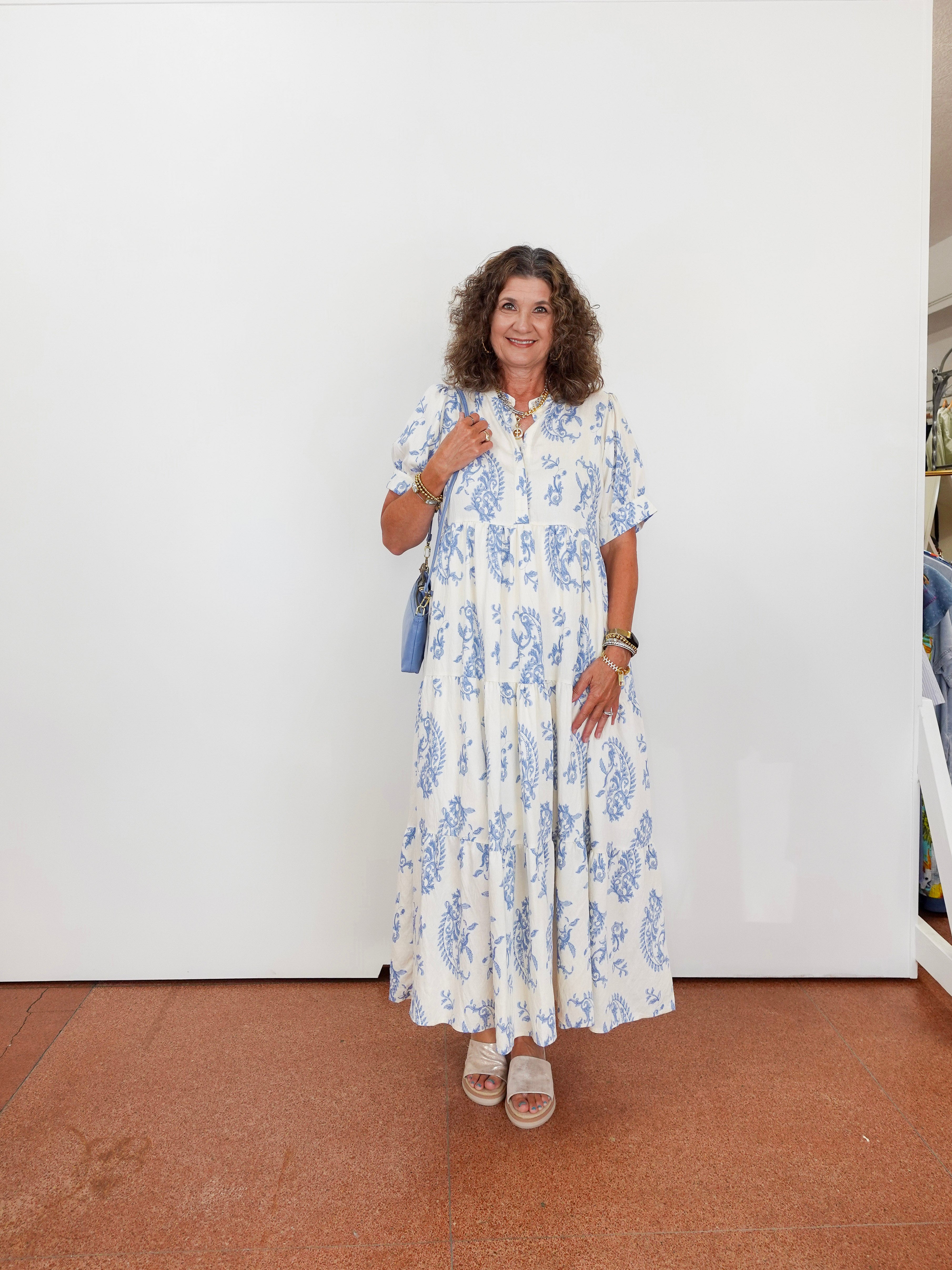 Paisley Print Tiered Midi Dress