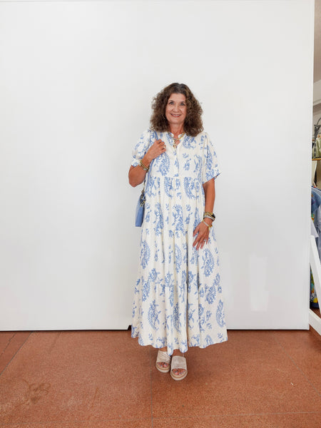 Paisley Print Tiered Midi Dress