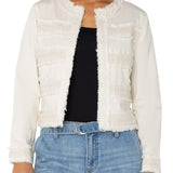 COLLARLESS JACKET W/ FRAY & LACE