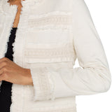 COLLARLESS JACKET W/ FRAY & LACE