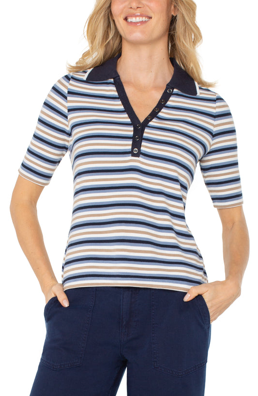Shirred Half Sleeve Henley Top
