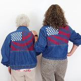 Embroidered Denim USA Flag Bomber Jacket