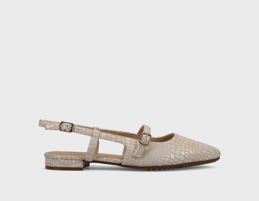 Beige sandal with a strap on a light gray background