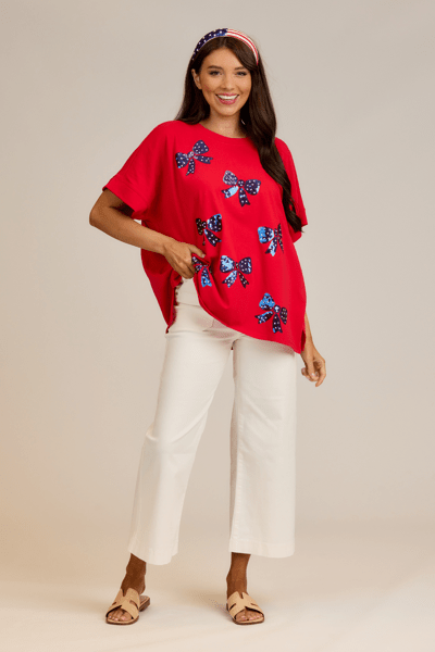 Americana Sparkle Bow Tee - TresChicTexas