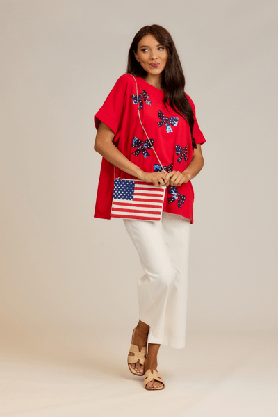 Americana Sparkle Bow Tee - TresChicTexas