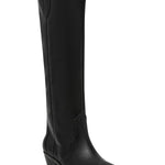 Black knee-high boot on a white background