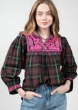 PATSY RAY EMBROIDERED PLAID TOP