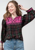 PATSY RAY EMBROIDERED PLAID TOP