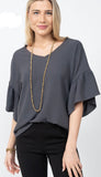 WIDE V-NECK RUFFLE SLEEVE TOP