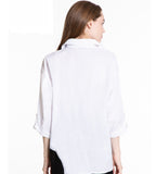 3/4 SLEEVE ROLL TAB BUTTON FRONT TUNIC
