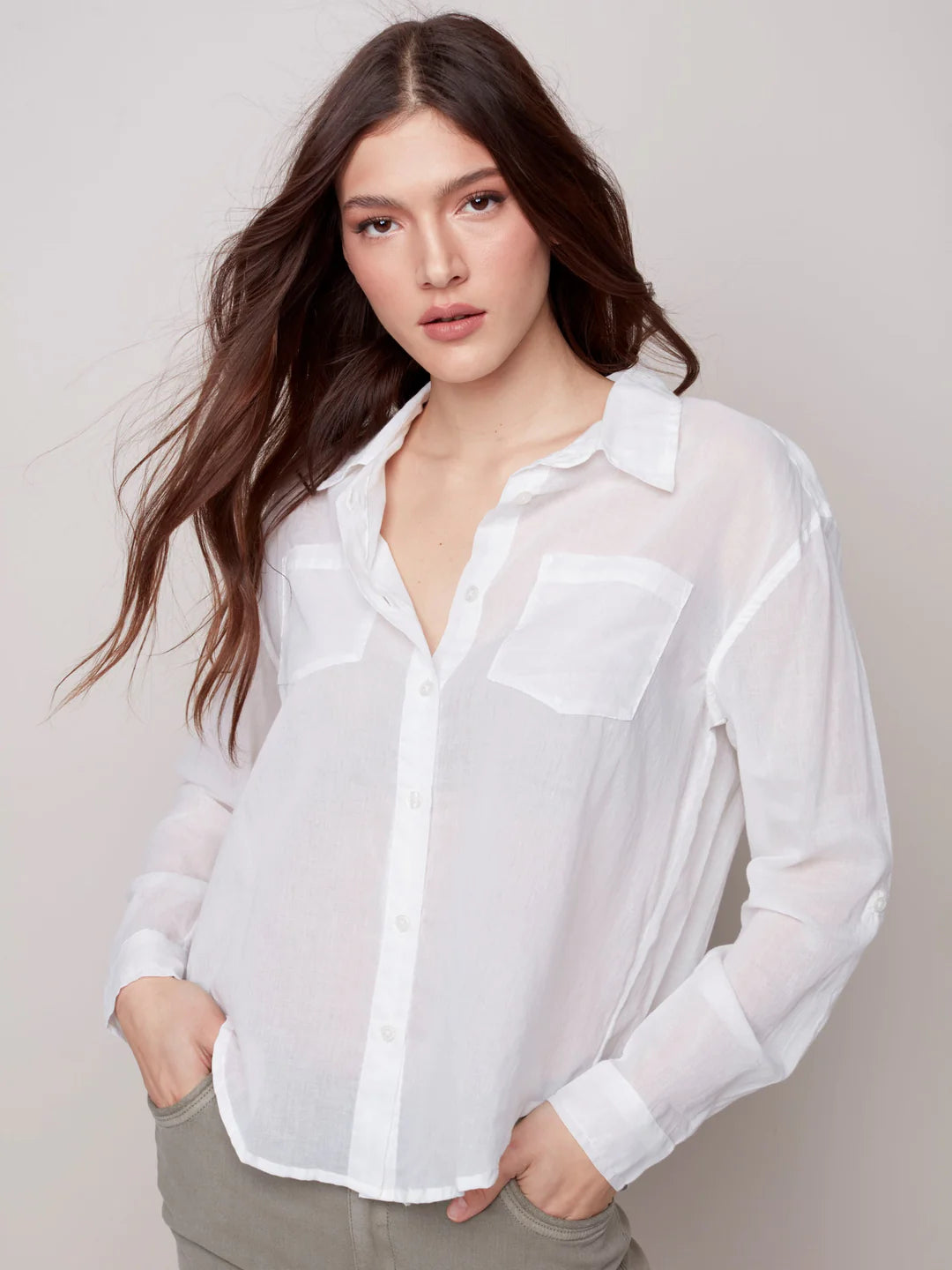 COTTON VOILE BUTTON DOWN SHIRT – TresChicTexas